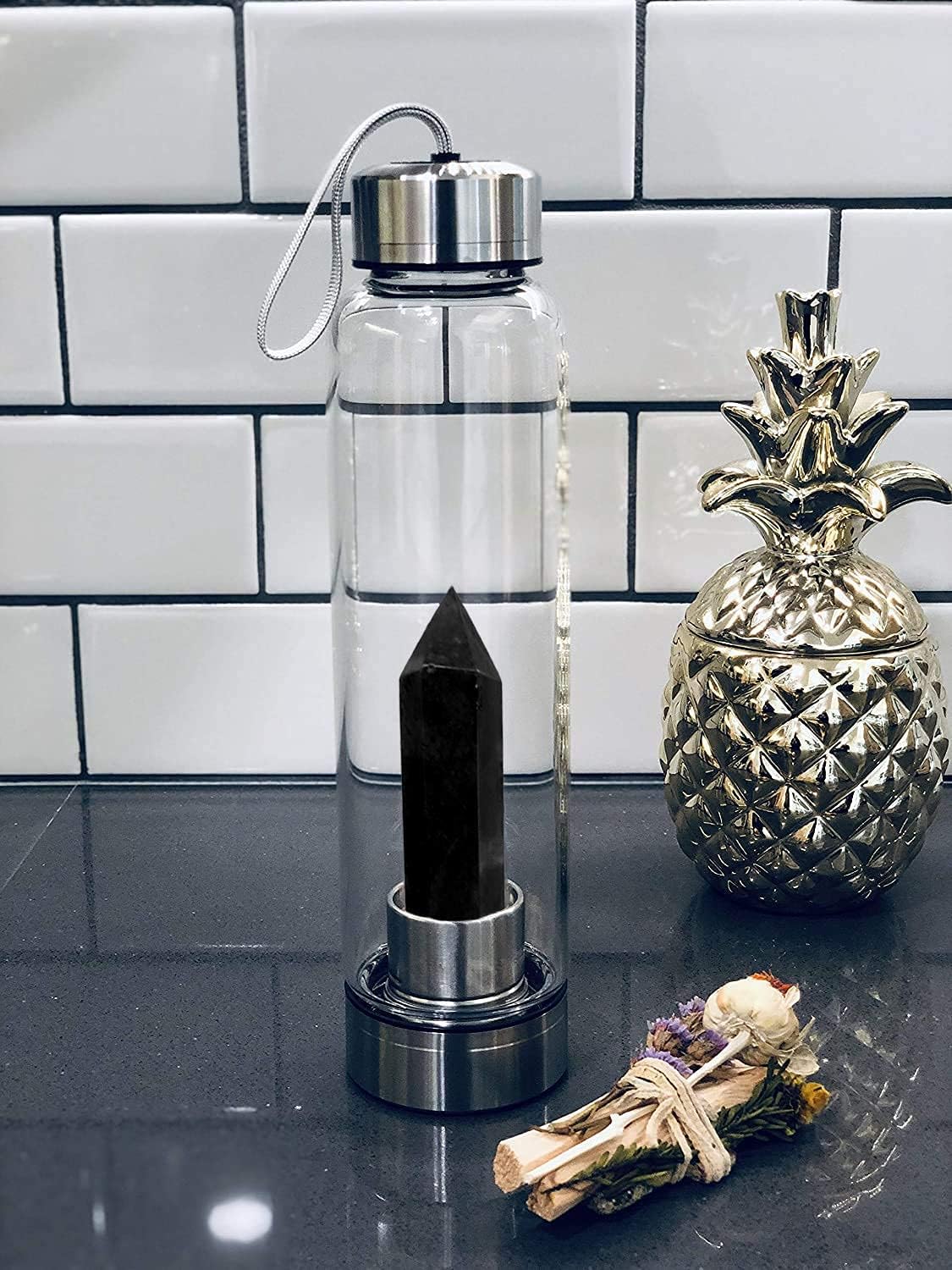 Black Obsidian Crystal Water Bottle