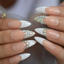 Press On Nails - French Tip Accent Long Stiletto Almond False Stick On Manicure
