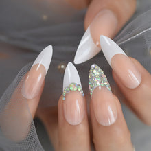 Press On Nails - French Tip Accent Long Stiletto Almond False Stick On Manicure