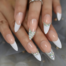 Press On Nails - French Tip Accent Long Stiletto Almond False Stick On Manicure