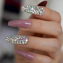 Press On Nails - Mauve Jewelry Accent - Long Coffin False Tips Stick On Manicure