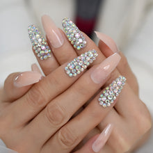 Press On Nails - Peach Nude Accent - Long Coffin False Tips Stick On Manicure