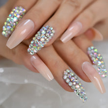 Press On Nails - Peach Nude Accent - Long Coffin False Tips Stick On Manicure
