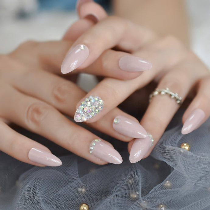 Press On Nails - Light Pink Accent - Almond Shape - Stick On Manicure Set