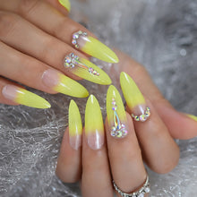Press On Nails - Yellow Ombre Tip - Long Stiletto Almond False Stick On Manicure