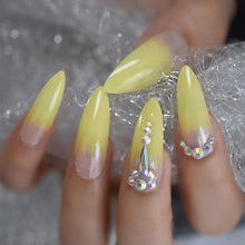 Press On Nails - Yellow Ombre Tip - Long Stiletto Almond False Stick On Manicure