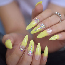 Press On Nails - Yellow Ombre Tip - Long Stiletto Almond False Stick On Manicure