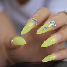 Press On Nails - Yellow Ombre Tip - Long Stiletto Almond False Stick On Manicure