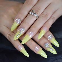 Press On Nails - Yellow Ombre Tip - Long Stiletto Almond False Stick On Manicure