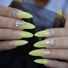 Press On Nails - Yellow Ombre Tip - Long Stiletto Almond False Stick On Manicure